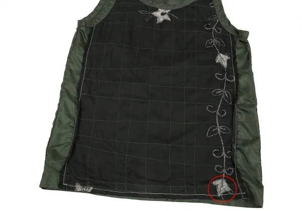 ジュンヤワタナベマンピンク コムデギャルソンJUNYA WATANABE MAN PINK COMME des GARCONS フロント異素材切替刺繍タンクトップ 黒深緑S K-87533_007