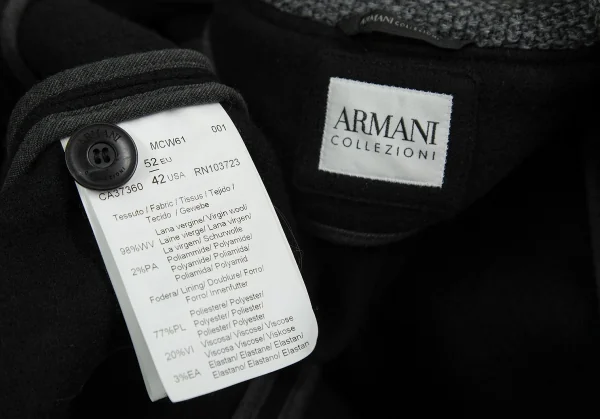 アルマーニ コレッツォーニ ARMANI COLLEZIONI ショールカラーウールジップジャケット 黒52 K-87607_015