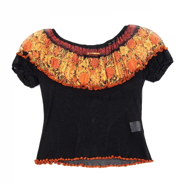 ジャンポールゴルチエ ファムJean Paul GAULTIER FEMME フラワープリントパワーネットギャザートップス 黒他40 K-87641_010