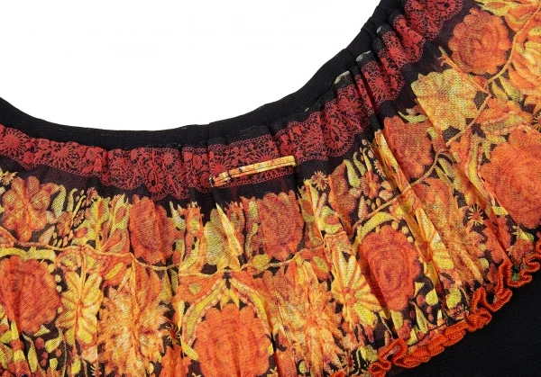 ジャンポールゴルチエ ファムJean Paul GAULTIER FEMME フラワープリントパワーネットギャザートップス 黒他40 K-87641_011