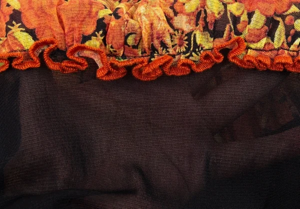 ジャンポールゴルチエ ファムJean Paul GAULTIER FEMME フラワープリントパワーネットギャザートップス 黒他40 K-87641_012