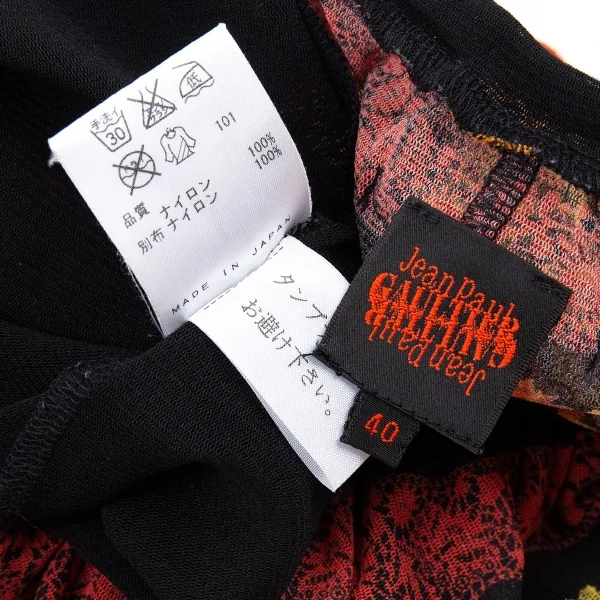 ジャンポールゴルチエ ファムJean Paul GAULTIER FEMME フラワープリントパワーネットギャザートップス 黒他40 K-87641_015