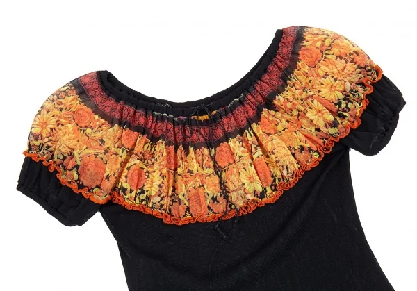 ジャンポールゴルチエ ファムJean Paul GAULTIER FEMME フラワープリントパワーネットギャザートップス 黒他40 K-87641_003