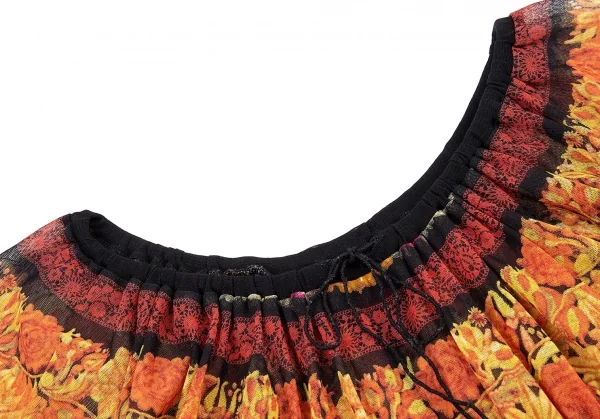 ジャンポールゴルチエ ファムJean Paul GAULTIER FEMME フラワープリントパワーネットギャザートップス 黒他40 K-87641_004