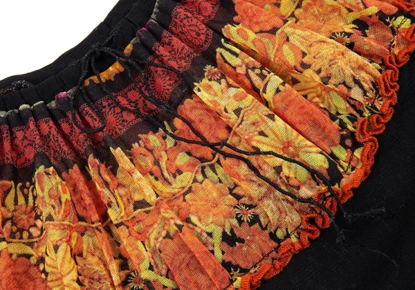 ジャンポールゴルチエ ファムJean Paul GAULTIER FEMME フラワープリントパワーネットギャザートップス 黒他40 K-87641_005