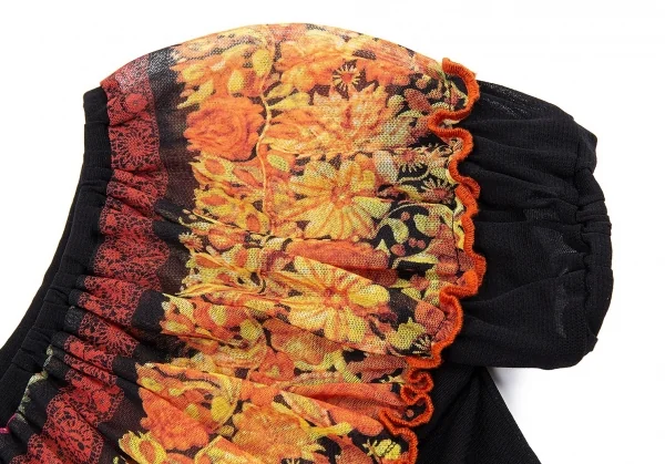 ジャンポールゴルチエ ファムJean Paul GAULTIER FEMME フラワープリントパワーネットギャザートップス 黒他40 K-87641_006