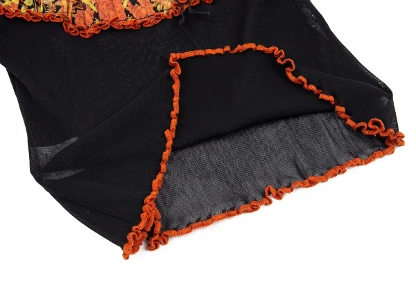 ジャンポールゴルチエ ファムJean Paul GAULTIER FEMME フラワープリントパワーネットギャザートップス 黒他40 K-87641_009