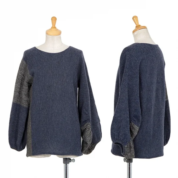 ドリスヴァンノッテンDRIES VAN NOTEN ラメ切替変形スリーブニット 紺S K-87652_001