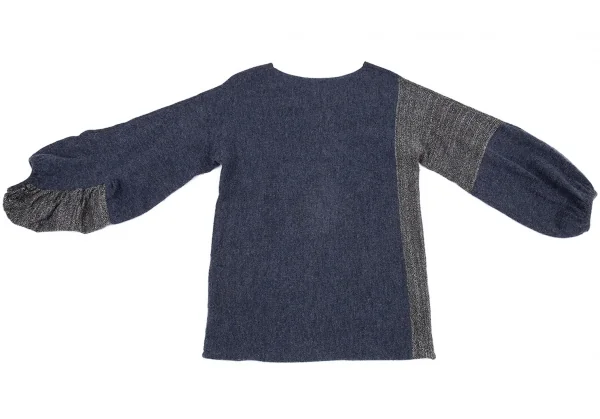 ドリスヴァンノッテンDRIES VAN NOTEN ラメ切替変形スリーブニット 紺S K-87652_010