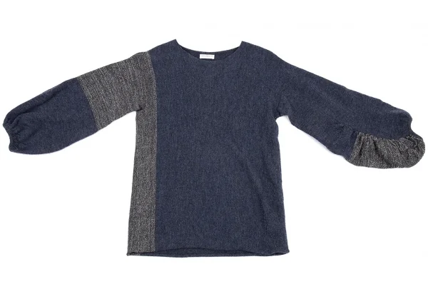 ドリスヴァンノッテンDRIES VAN NOTEN ラメ切替変形スリーブニット 紺S K-87652_002