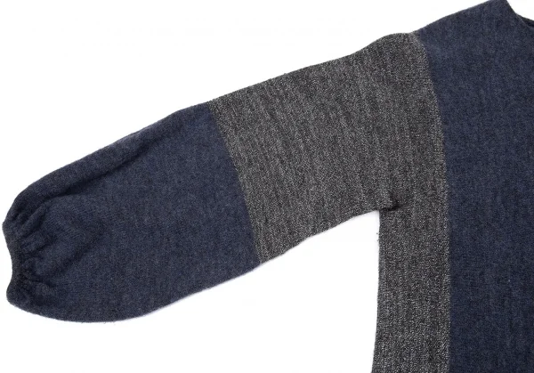 ドリスヴァンノッテンDRIES VAN NOTEN ラメ切替変形スリーブニット 紺S K-87652_005