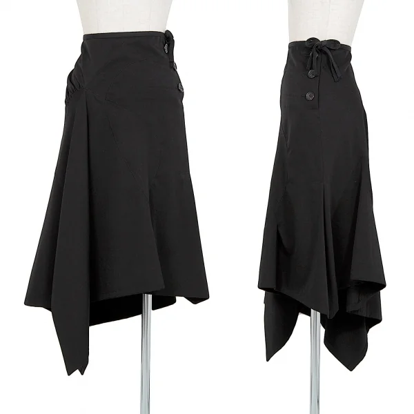 イッセイミヤケISSEY MIYAKE ウールギャバ切替デザインアシンメトリースカート 黒3 K-87657_001