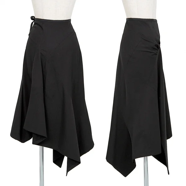 イッセイミヤケISSEY MIYAKE ウールギャバ切替デザインアシンメトリースカート 黒3 K-87657_002