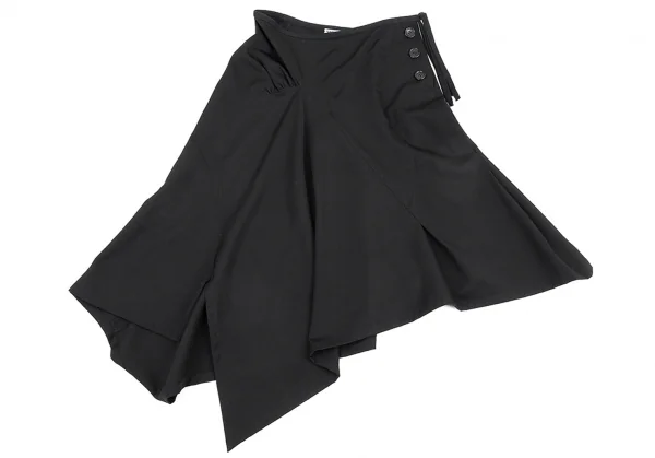 イッセイミヤケISSEY MIYAKE ウールギャバ切替デザインアシンメトリースカート 黒3 K-87657_003