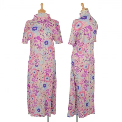 プリーツプリーズPLEATS PLEASE フラワードローイングプリントプリーツセットアップ ベージュマルチ