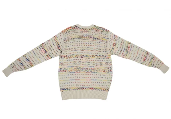 ケンゾーKENZO Vネックボーダージャガードニットセーター アイボリー他XL位 K-87783_013