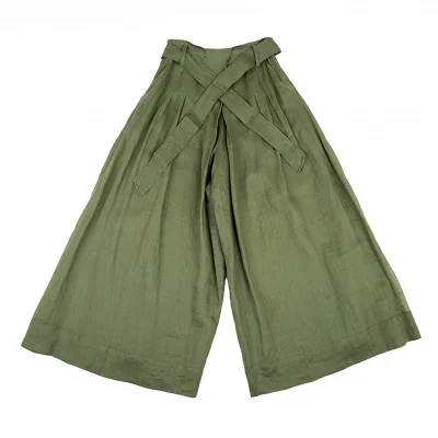 シビラSybilla リネンタックワイドパンツ 緑