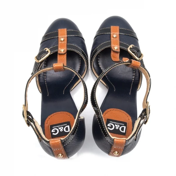 ディーアンドジーD&G チャンキーヒールベルトパンプス 紺38(24.5位) K-87872_011