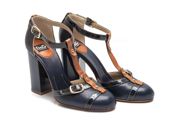 ディーアンドジーD&G チャンキーヒールベルトパンプス 紺38(24.5位) K-87872_003