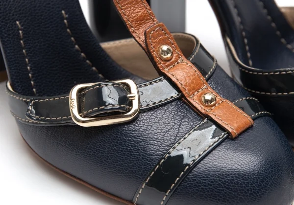 ディーアンドジーD&G チャンキーヒールベルトパンプス 紺38(24.5位) K-87872_004