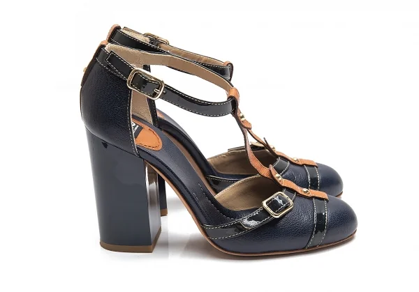 ディーアンドジーD&G チャンキーヒールベルトパンプス 紺38(24.5位) K-87872_006