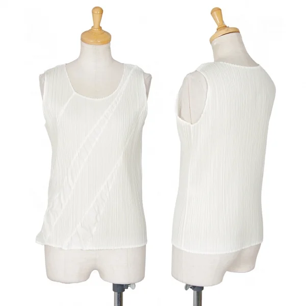 プリーツプリーズPLEATS PLEASE バイアス切替プリーツタンクトップ 白3 K-87899_001