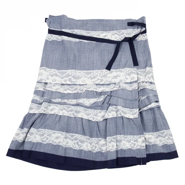 トリココムデギャルソンtricot COMME des GARCONS レースプリント裏使いティアードタックラップスカート 紺フリー K-87930_002