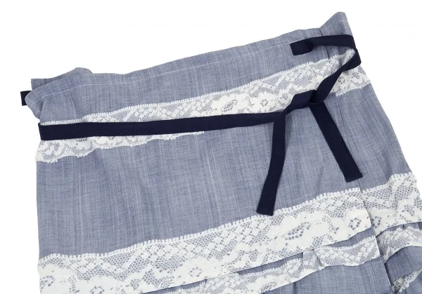 トリココムデギャルソンtricot COMME des GARCONS レースプリント裏使いティアードタックラップスカート 紺フリー K-87930_003