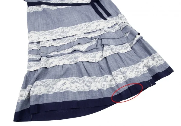 トリココムデギャルソンtricot COMME des GARCONS レースプリント裏使いティアードタックラップスカート 紺フリー K-87930_005