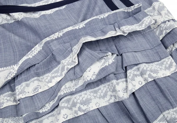 トリココムデギャルソンtricot COMME des GARCONS レースプリント裏使いティアードタックラップスカート 紺フリー K-87930_007