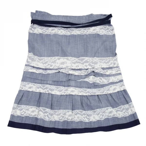 トリココムデギャルソンtricot COMME des GARCONS レースプリント裏使いティアードタックラップスカート 紺フリー K-87930_012