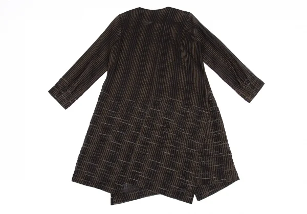 イッセイミヤケハートISSEY MIYAKE HaaT ストライプ織りシースルーロングブラウス 茶黒2 K-88005_010