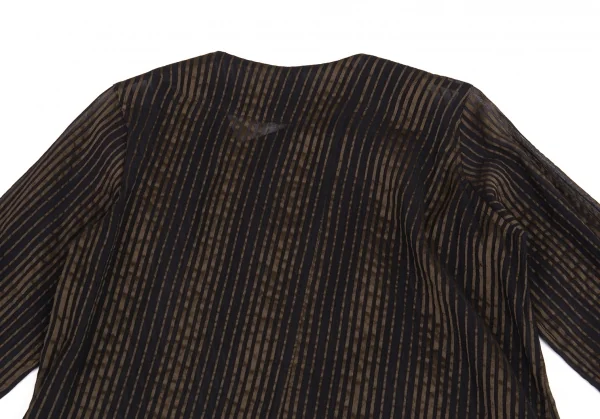 イッセイミヤケハートISSEY MIYAKE HaaT ストライプ織りシースルーロングブラウス 茶黒2 K-88005_011