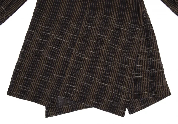 イッセイミヤケハートISSEY MIYAKE HaaT ストライプ織りシースルーロングブラウス 茶黒2 K-88005_012