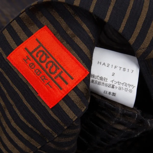 イッセイミヤケハートISSEY MIYAKE HaaT ストライプ織りシースルーロングブラウス 茶黒2 K-88005_017