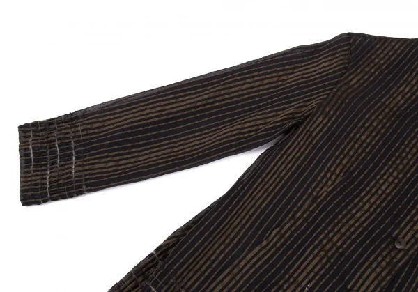 イッセイミヤケハートISSEY MIYAKE HaaT ストライプ織りシースルーロングブラウス 茶黒2 K-88005_005