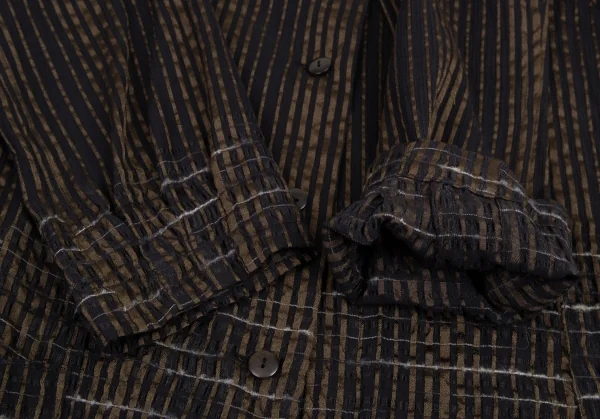 イッセイミヤケハートISSEY MIYAKE HaaT ストライプ織りシースルーロングブラウス 茶黒2 K-88005_006