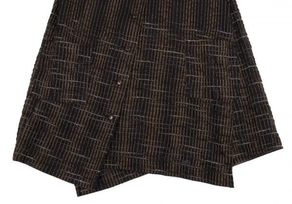 イッセイミヤケハートISSEY MIYAKE HaaT ストライプ織りシースルーロングブラウス 茶黒2 K-88005_007