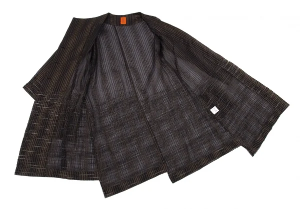 イッセイミヤケハートISSEY MIYAKE HaaT ストライプ織りシースルーロングブラウス 茶黒2 K-88005_009