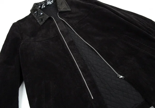 コムデギャルソン オムCOMME des GARCONS HOMME エナメルレザー衿コーデュロイキルトジップハーフコート 黒M K-88052_010