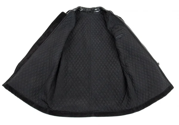 コムデギャルソン オムCOMME des GARCONS HOMME エナメルレザー衿コーデュロイキルトジップハーフコート 黒M K-88052_011