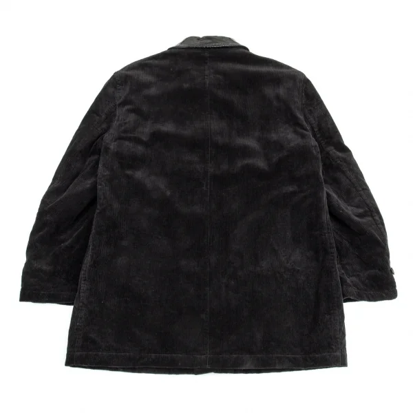 コムデギャルソン オムCOMME des GARCONS HOMME エナメルレザー衿コーデュロイキルトジップハーフコート 黒M K-88052_013
