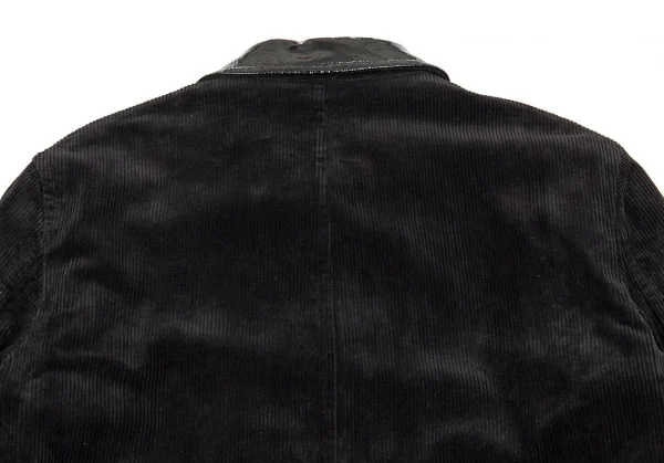 コムデギャルソン オムCOMME des GARCONS HOMME エナメルレザー衿コーデュロイキルトジップハーフコート 黒M K-88052_014