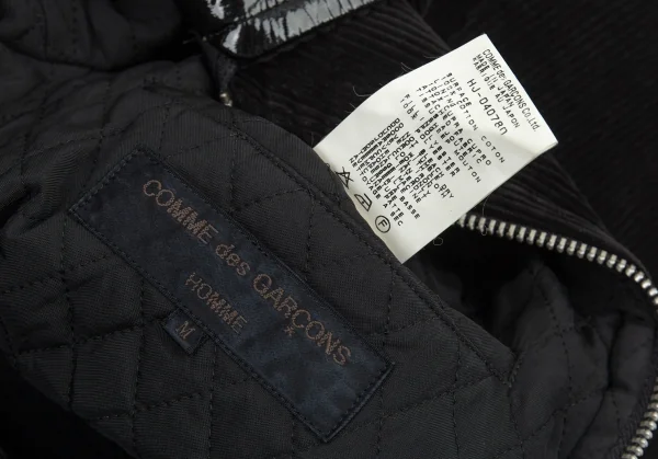 コムデギャルソン オムCOMME des GARCONS HOMME エナメルレザー衿コーデュロイキルトジップハーフコート 黒M K-88052_016