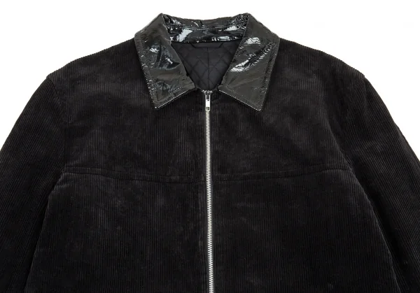 コムデギャルソン オムCOMME des GARCONS HOMME エナメルレザー衿コーデュロイキルトジップハーフコート 黒M K-88052_002