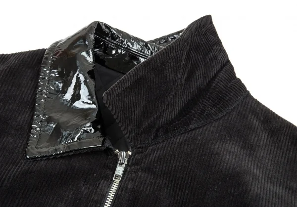 コムデギャルソン オムCOMME des GARCONS HOMME エナメルレザー衿コーデュロイキルトジップハーフコート 黒M K-88052_004