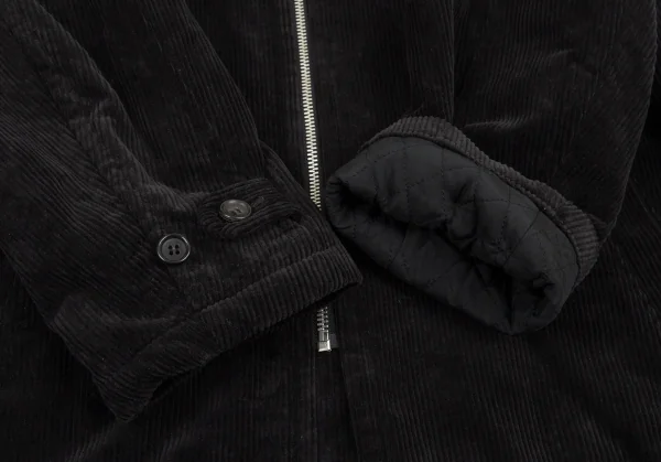 コムデギャルソン オムCOMME des GARCONS HOMME エナメルレザー衿コーデュロイキルトジップハーフコート 黒M K-88052_007