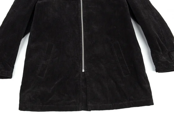 コムデギャルソン オムCOMME des GARCONS HOMME エナメルレザー衿コーデュロイキルトジップハーフコート 黒M K-88052_008