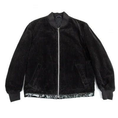 コムデギャルソン オムCOMME des GARCONS HOMME 裾エナメルレザーコーデュロイキルトジップブルゾン 黒