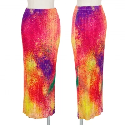 プリーツプリーズPLEATS PLEASE スプラッシュプリントプリーツスカート ピンクマルチ